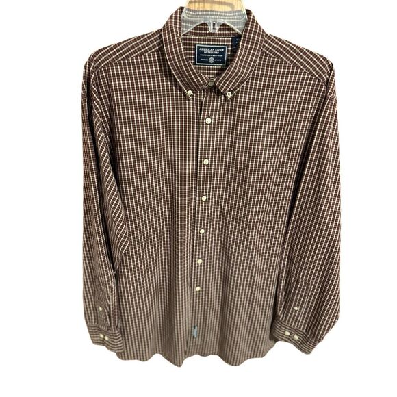 American Eagle Outfitters Men’s Size XL Button Down Long Sleeve Casual Shirt Red - Picture 2 of 9